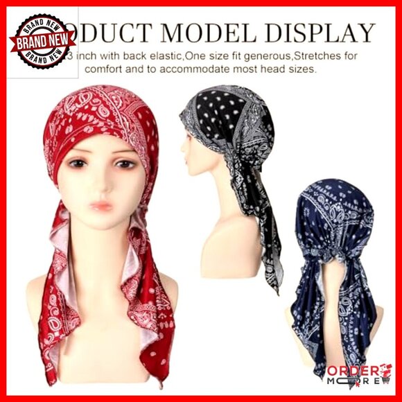 4-Pack Pre-Tied Chemo Headwear Cotton Turbans for Women Patients